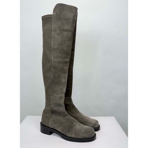 New Stuart Weitzman 5050 Bold Over The Knee Boot Grey Suede Sz 5.5 - Picture 3 of 15